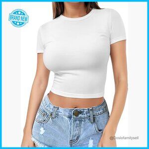 Short Sleeve Crop Top Slim Fit Y2K Casual Workout Base Layer Shirt